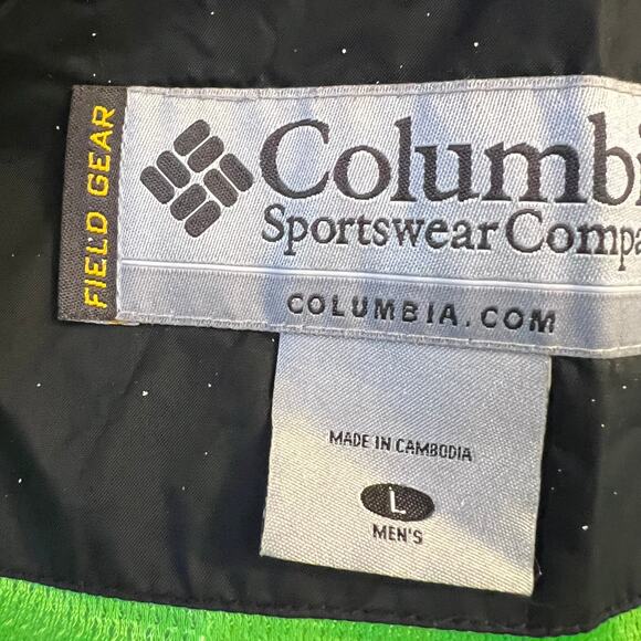 Columbia Jacket Mens Large Field Gear Nylon Hooded Black Neon Green Coat ** - Picture 7 of 10